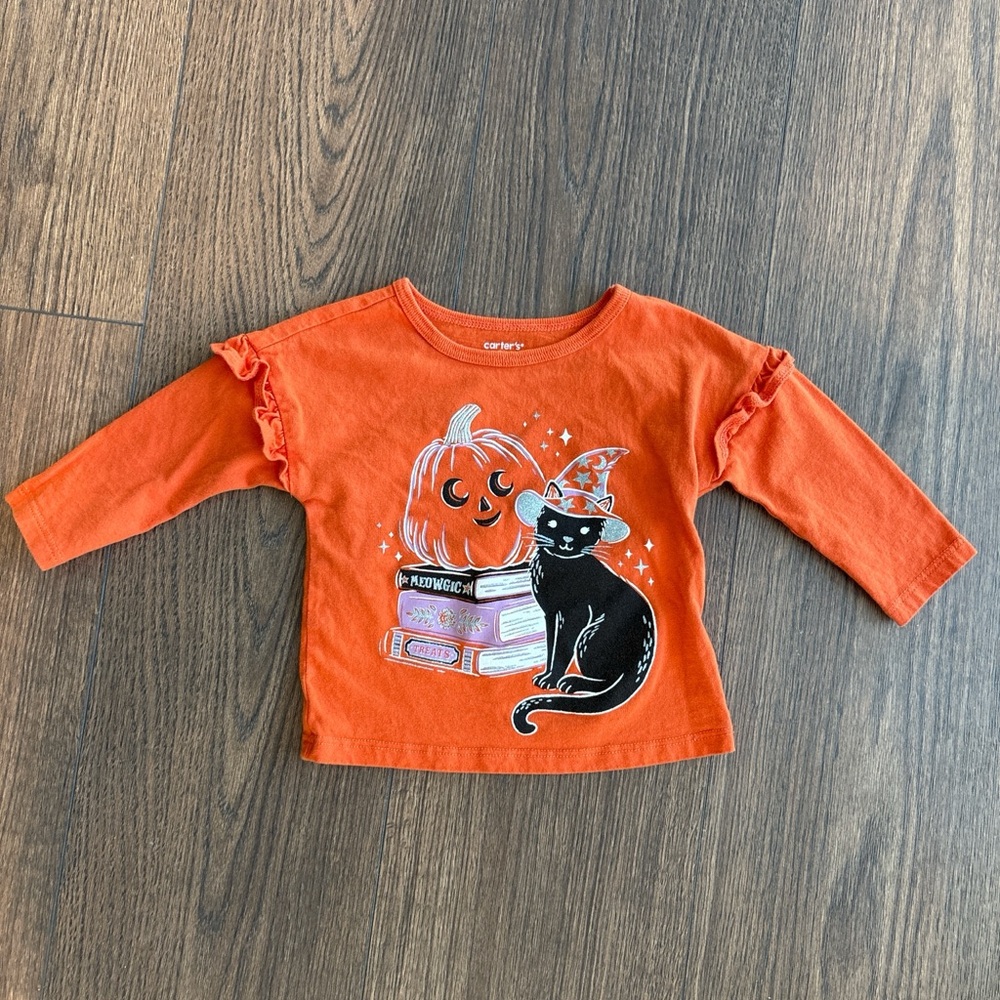 Carter's Orange Halloween Cat Long Sleeve Tee